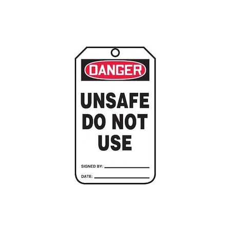 Accuform Safety Tags, DANGER UNSAFE DO NOT USE, 8.5inx 3.875in, RP-Plastic, 25PK MDT284PTP